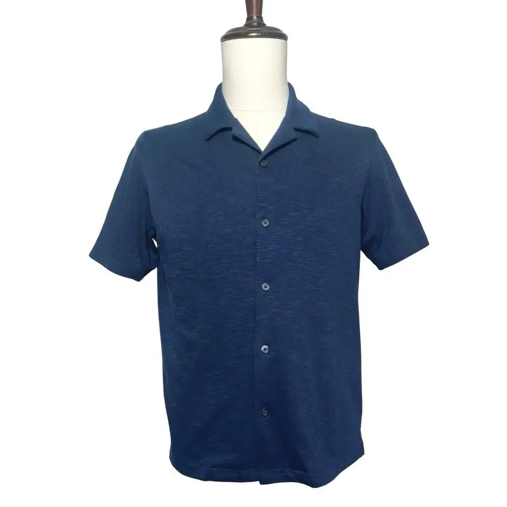 Uniqlo | Men | AIRism Navy Cotton Open Collar SS Button Up Shirt | Small